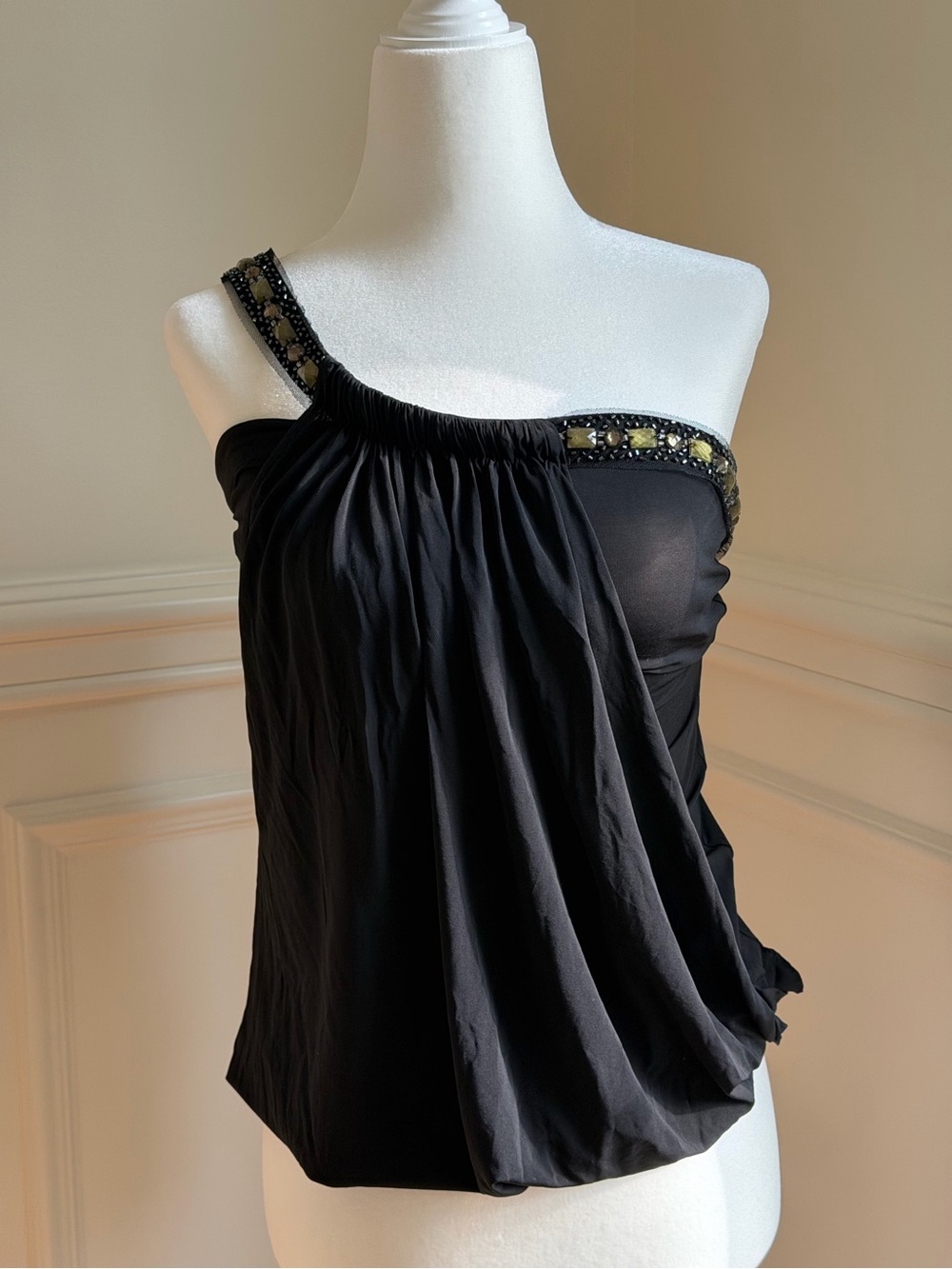 2000’s BCBG MAXAZRIA Black One-Shoulder Beaded Women's Top
